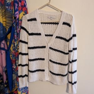 B&W Striped Knit Cardigan sz M LOFT